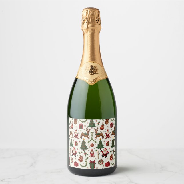Vintage Noël Sparkling Étiquette bouteille de vin (Devant)