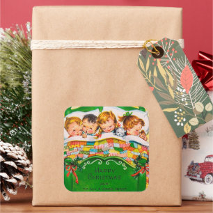 Vintage Noël Vacances enfants autocollant