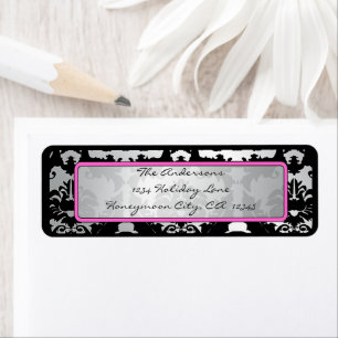 Vintage noir Damask rose et Étiquette de adresse a