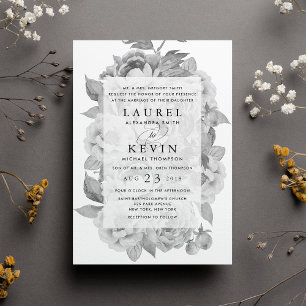 Vintage noir et blanc Faire-part de mariage floral