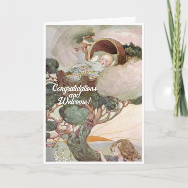 Vintage Nouveau bébé Félicitations Carte Plat (Devant)