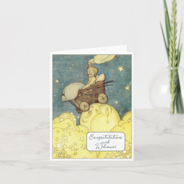 Vintage Nouveau bébé Félicitations Carte Plat (Devant)