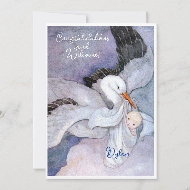 Vintage Nouveau bébé Félicitations Carte Plat (Devant)