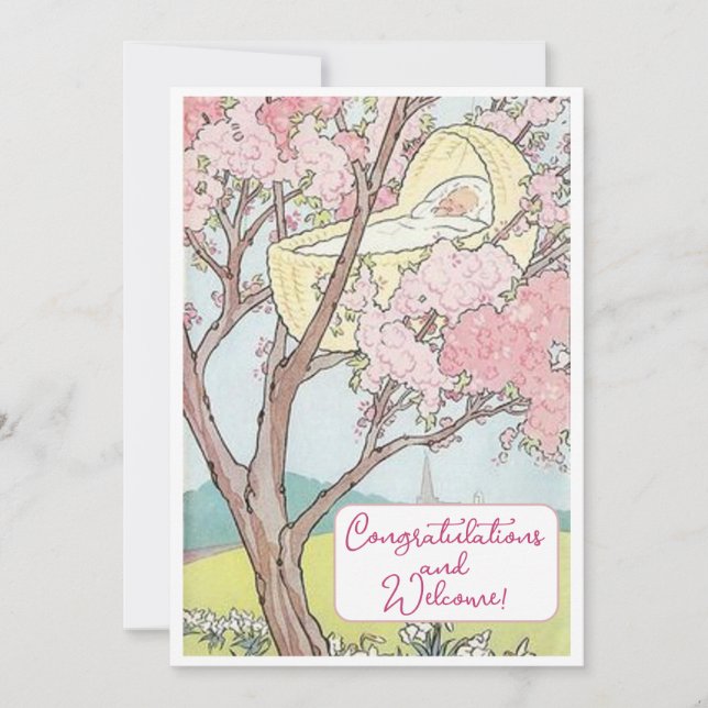 Vintage Nouveau bébé Félicitations Carte Plat (Devant)