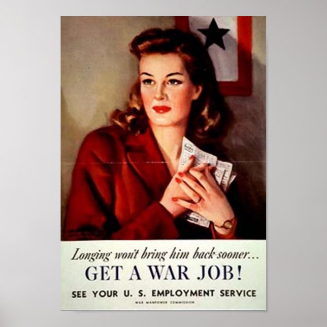Vintage Obtenir un emploi de guerre Poster féminin (Devant)
