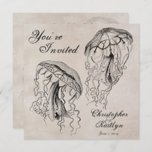 Vintage Ocean Jellyfish Plage Mariage Invitation