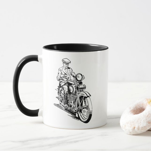 Vintage Old School Motorcycle Rider Coffee Mug (Avec donut)