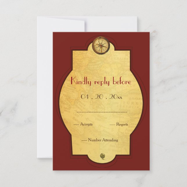 Vintage or monde voyage thème mariage RSVP (Devant)