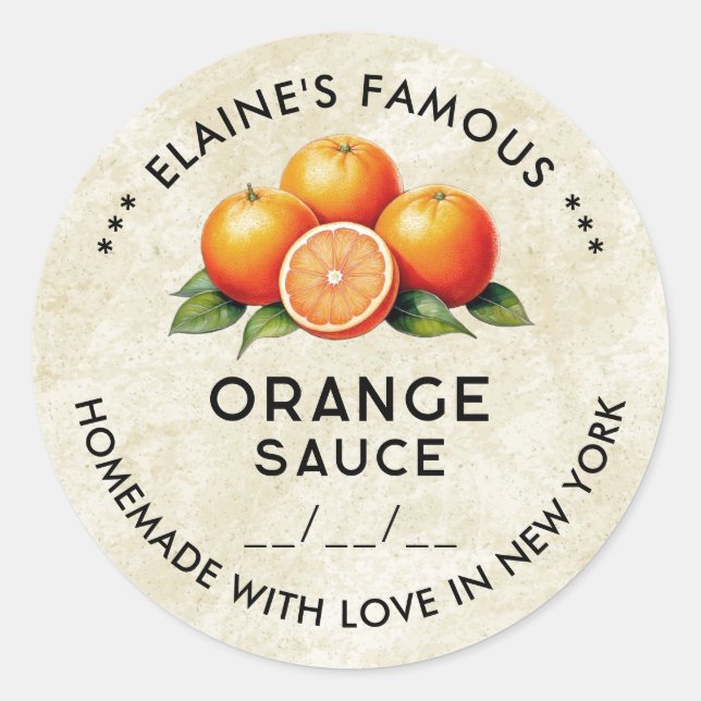 Vintage orange sauce autocollant modifiable avec d (Devant)