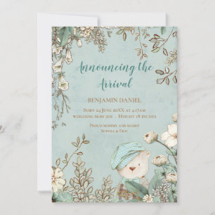 Vintage Ours mou Floral Baby Faire-part