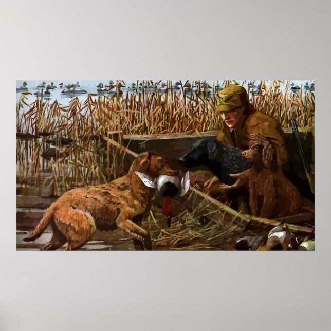 Vintage Painted Retrievers with Duck Hunter Poster (Devant)