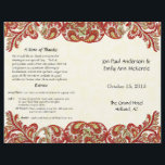 Vintage Paisley Peacock Programme de mariage rouge<br><div class="desc">Vintage Paisley Peacock Mariage damassé Numéros de table Vintage Paisley Peacock Colors ou Fuchsia et Lime Paisley Faire-part de mariage - Paisley Peacock Colours Wedding Invitations,  RSVP,  Save the Date and Direction or Reception Cards. Peacock Wedding Invitations Vintage Art Nouveau Peacock Bird Parade Mariage -voir plus Vintages Bird Products</div>