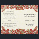 Vintage Paisley Peacock Programme de mariage rouge<br><div class="desc">Vintage Paisley Peacock Mariage damassé Numéros de table Vintage Paisley Peacock Colors ou Fuchsia et Lime Paisley Faire-part de mariage - Paisley Peacock Colours Wedding Invitations,  RSVP,  Save the Date and Direction or Reception Cards. Peacock Wedding Invitations Vintage Art Nouveau Peacock Bird Parade Mariage -voir plus Vintages Bird Products</div>