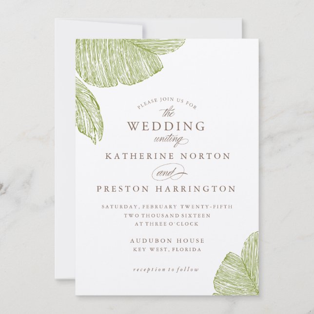 Vintage Palm Destination Plage Mariage Invitation (Devant)