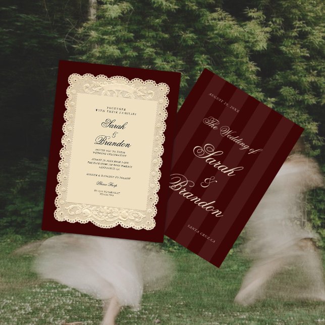 Vintage Paper Lace Burgundy Wedding Invitation (Créateur téléchargé)