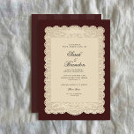 Vintage Paper Lace Burgundy Wedding Invitation<br><div class="desc">Invite your guests with timeless elegance using this vintage-inspired wedding invitation. Designed with a romantic lace-style frame, warm burgundy tones, and classic typography, this invitation captures the charm of old-world weddings while remaining clean and refined. The coordinated back features space for a photo and a QR code, making it easy...</div>