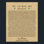 vintage  paper style 40 reasons we love you poster<br><div class="desc">This is a DO IT YOURSELF XX Reasons why we love you. roses reasons we love you,  editable 50 Reasons,  60th birthday,  editable,  80th birthday,  memories,  love you,  mom,  retire You can edit the main body text. Designed by The Arty Apples Limited</div>