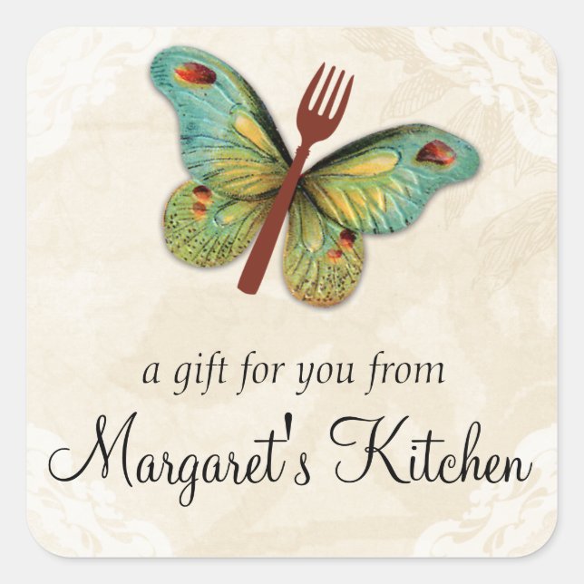 vintage papillon fourche nourriture étiquette cade (Devant)