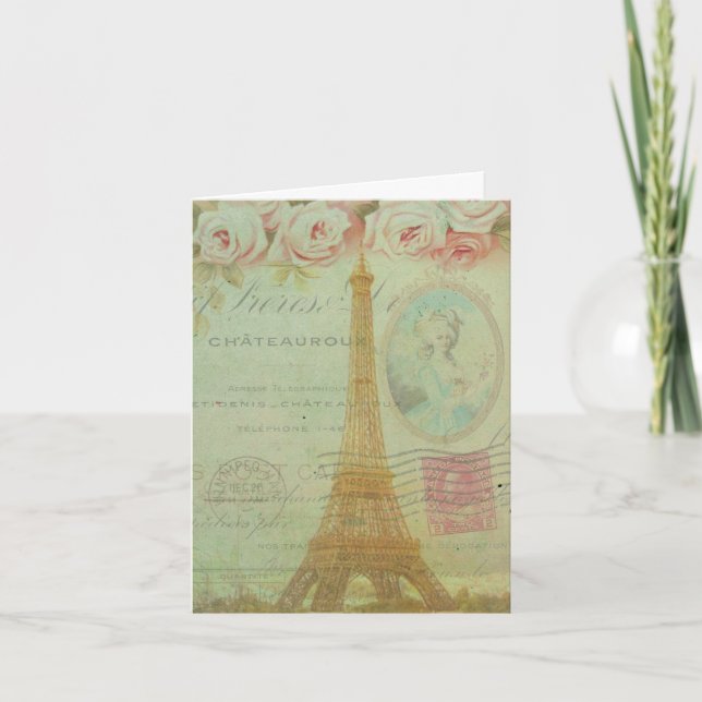 Vintage Paris Tour Eiffel Rose Merci français (Devant)