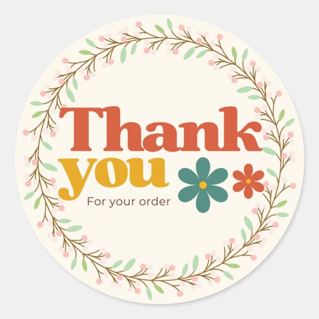 Vintage Pastel Thank You Floral Wreath Stickers  (Devant)