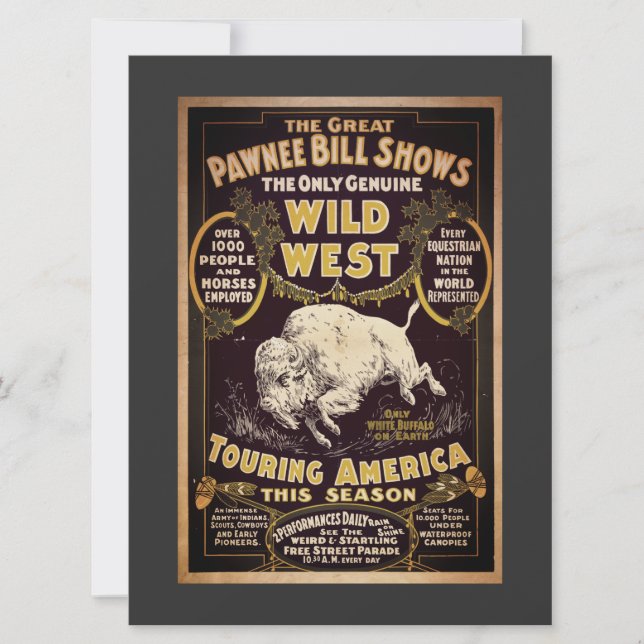 Vintage Pawnee Bill Wild West Show Flat Card (Devant)