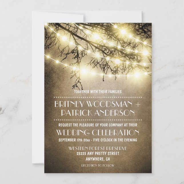 Vintage Pays Rustique Arbre Mariage Invitations (Devant)