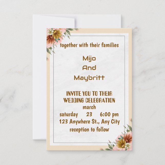 Vintage Peach Dahlia Wedding Invitation (Devant)