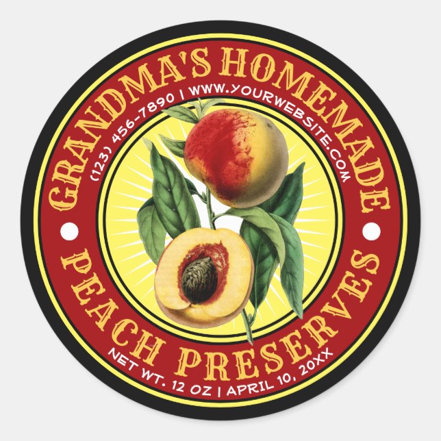 Vintage Peach Preserve Étiquette Modèle (Devant)
