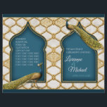Vintage Peacock Blue n White Gold Wedding Programm<br><div class="desc">PROGRAMME DE MARIAGE - facilement customisé avec vos informations. Vous devrez les plier lorsque vous les recevrez, ils ne sont pas pré-pliés. Elégant, sophistiqué et classe de style vintage thème mariage avec une paire de paons, de dimensions dorées à l'aspect arabesque motif et cadres de style Taj Mahal. Droit d'auteur...</div>