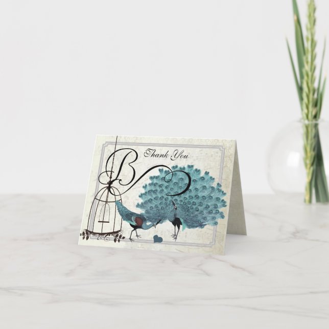 Vintage Peacocks Cage d'oiseaux Invitations de mar (Devant)