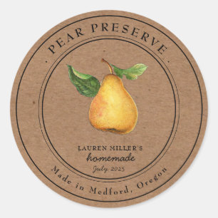 Vintage Pear Preserve Papier Kraft étiquette de ca