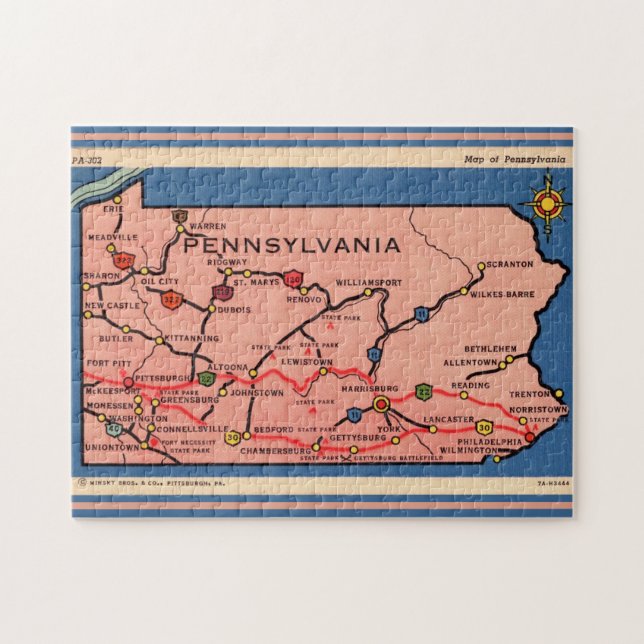 Vintage Pennsylvania Map 11x14 Jigsaw Puzzle (Horizontal)