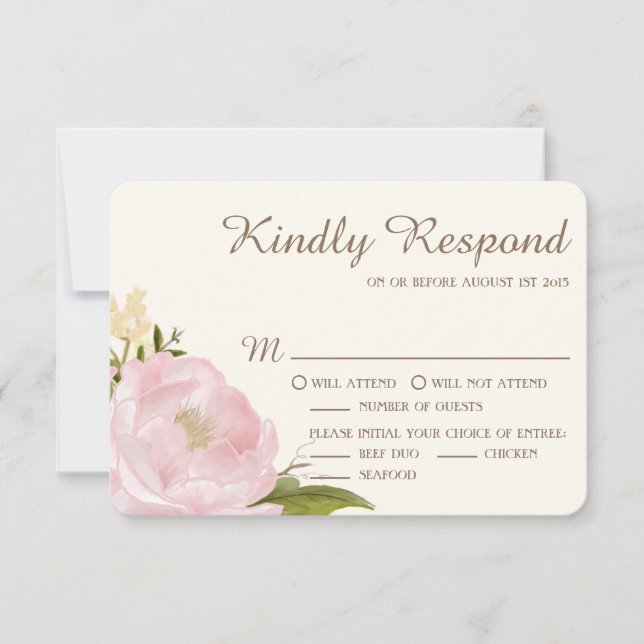 Vintage Peonies rose Mariage RSVP Carte II (Devant)
