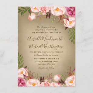 Vintage Peony Rose Blush Wedding Invitations