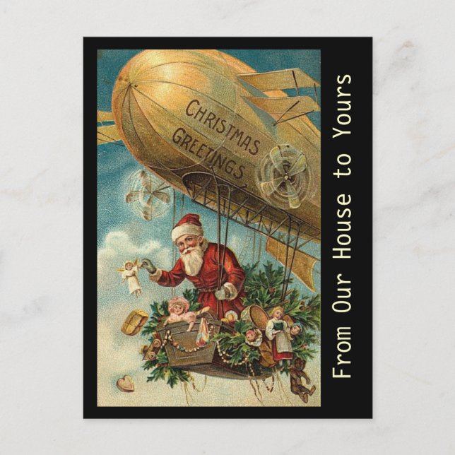 Vintage Père Noël Christmas Blimp - carte postale (Devant)