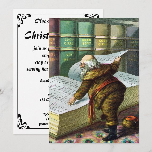 Vintage Père Noël Naughty Nice Party Invitation (Devant / Derrière)