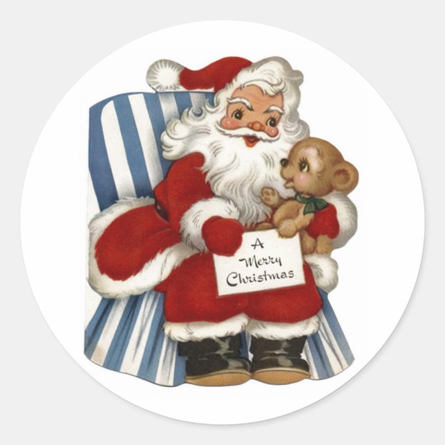 Vintage Père Noël, Sticker de Noël Teddy Bear (Devant)