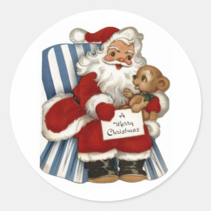 Vintage Père Noël, Sticker de Noël Teddy Bear