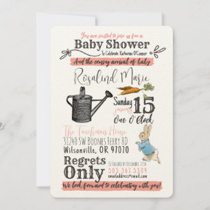 Vintage Peter Rabbit Baby shower Invitation - Rose