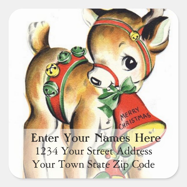 Vintage Petit Reindeer Étiquette de adresse de Noë (Devant)