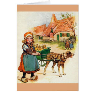 Vintage - Petite fille et chien hollandaise,
