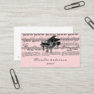 Vintage Pianiste de musique rose Carte de visite e