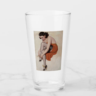 Vintage Pinceau vers le haut fille pinte verre