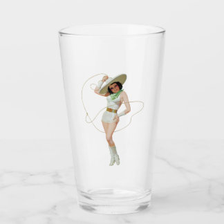 Vintage Pinceau vers le haut fille pinte verre
