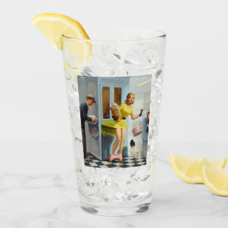 Vintage Pinceau vers le haut fille pinte verre