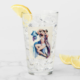 Vintage Pinceau vers le haut fille pinte verre