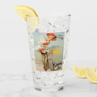 Vintage Pinceau vers le haut fille pinte verre