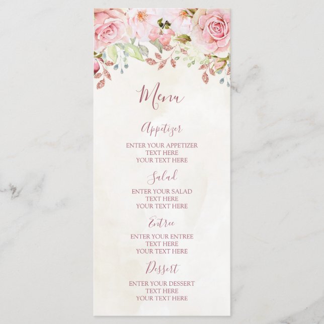 Vintage Pink Floral Spring Wedding Menu (Devant)