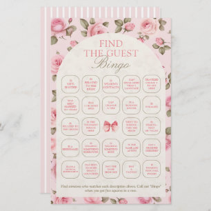Vintage PInk Floral Trouver Le Jeu De Bingo Invité