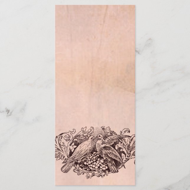 Vintage Pink Lovebirds Parchment Programme de mari (Devant)